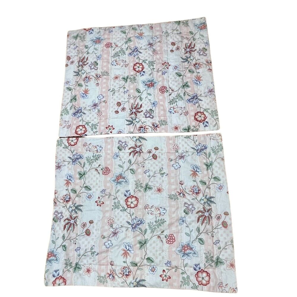 2 Vintage Croscill Floral Pillowcase Shams 30X25” Cottagecore Pink Blue USA 80s